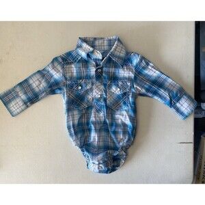 Pintlar Baby Boy Blue Plaid Western Pearl Snap Bodysuit Size 3/6M